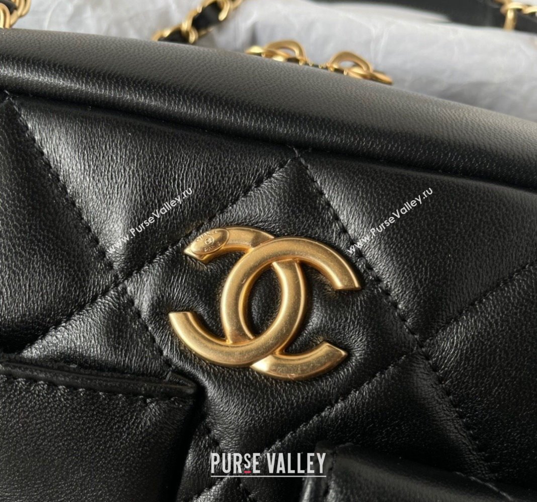 Chanel Shiny Calfskin Large Bowling Bag with Pockets Black AS4933 2024 (yezi-240927013)