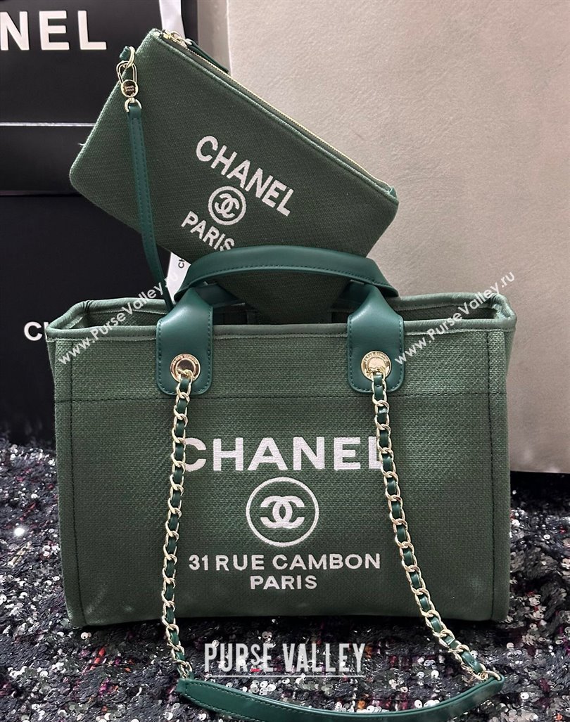 Chanel Deauville Cotton Calfskin Medium Shopping Bag Olive Green 2024 (yezi-240927002)