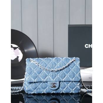 Chanel Quilted Denim Classic Medium Flap bag A01112 Blue 2024 (yezi-240927015)