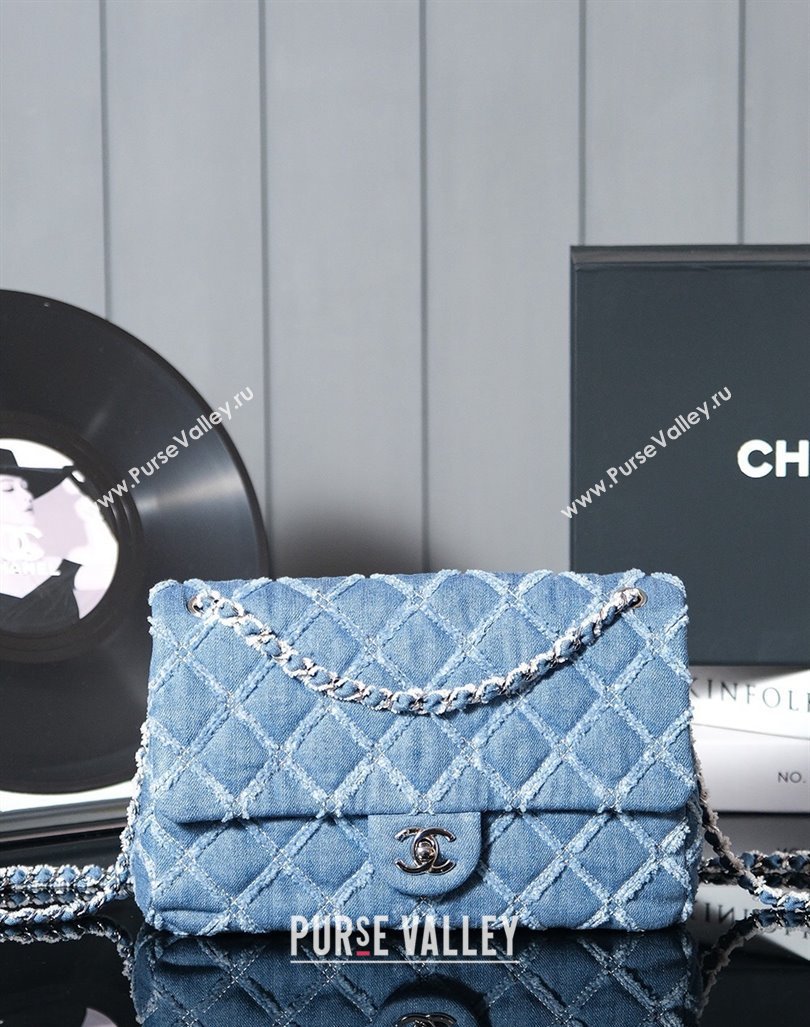 Chanel Quilted Denim Classic Medium Flap bag A01112 Blue 2024 (yezi-240927015)