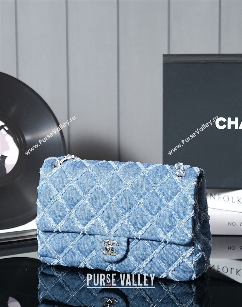 Chanel Quilted Denim Classic Medium Flap bag A01112 Blue 2024 (yezi-240927015)