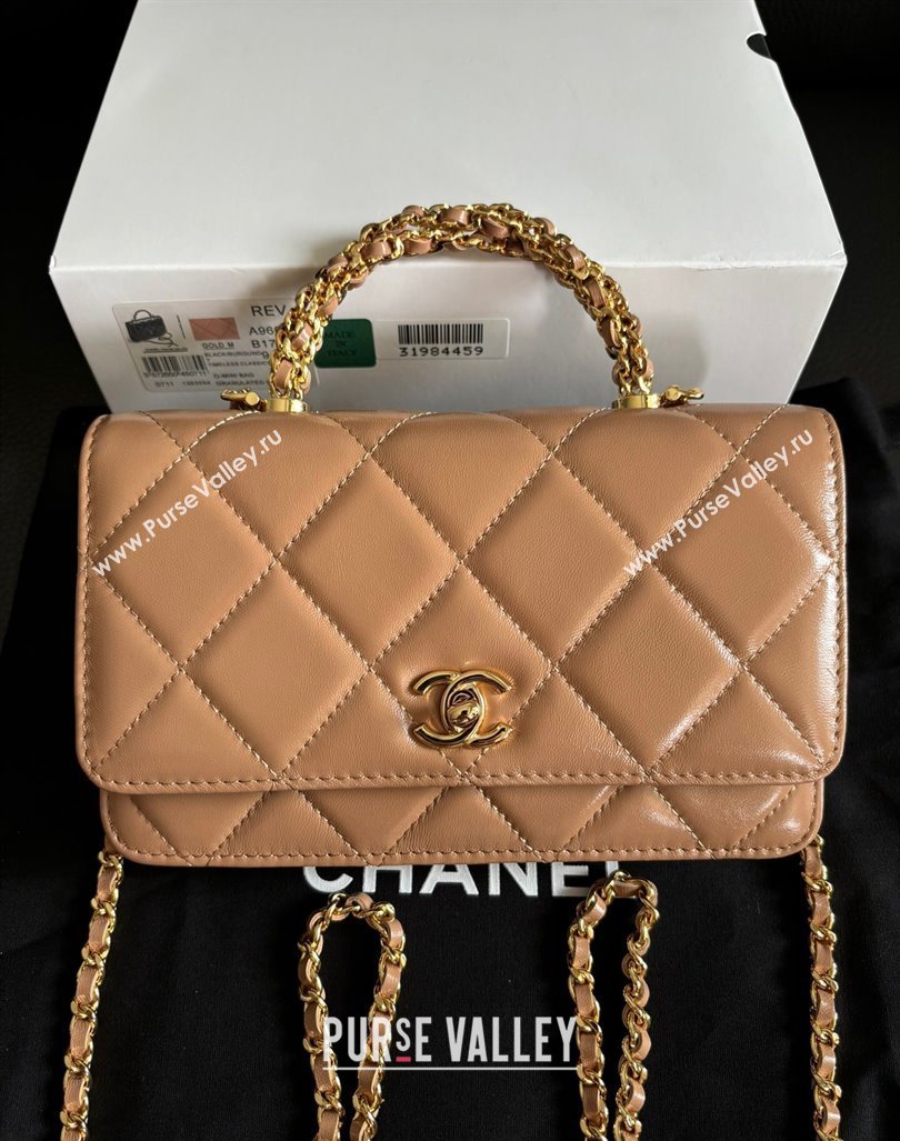 Chanel Lambskin Wallet on Chain WOC with Top Handle AP4166 Dark Beige 2024 (yezi-240927018)