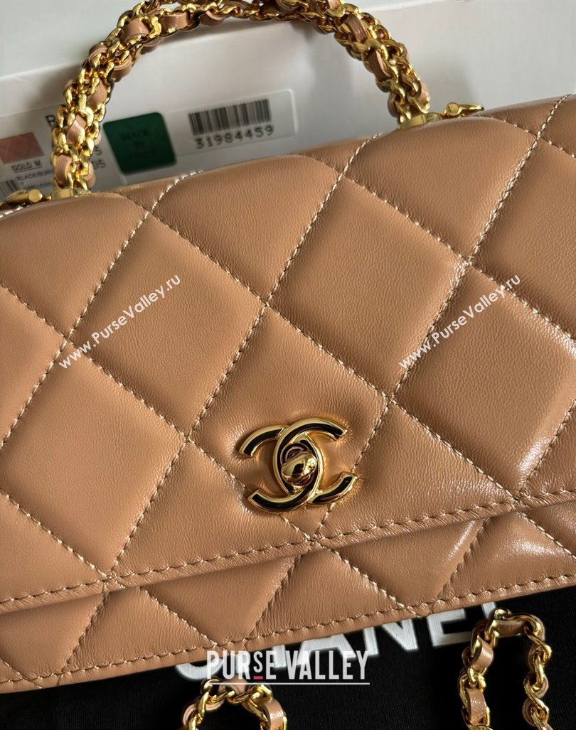 Chanel Lambskin Wallet on Chain WOC with Top Handle AP4166 Dark Beige 2024 (yezi-240927018)