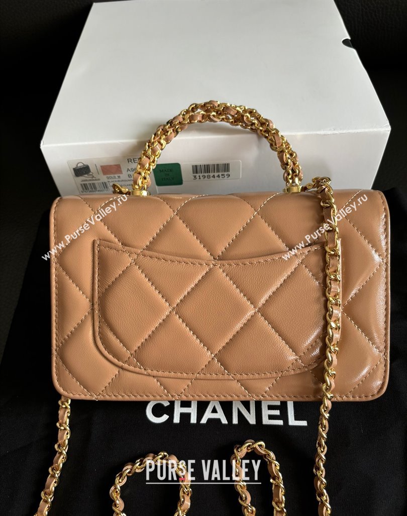 Chanel Lambskin Wallet on Chain WOC with Top Handle AP4166 Dark Beige 2024 (yezi-240927018)