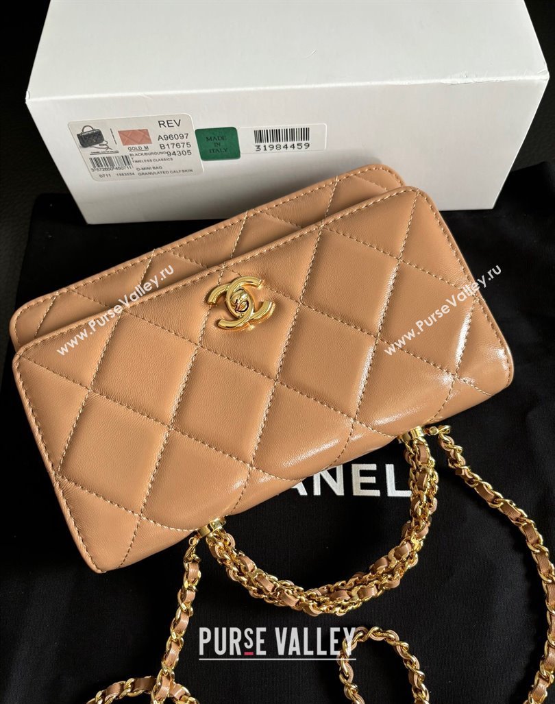 Chanel Lambskin Wallet on Chain WOC with Top Handle AP4166 Dark Beige 2024 (yezi-240927018)