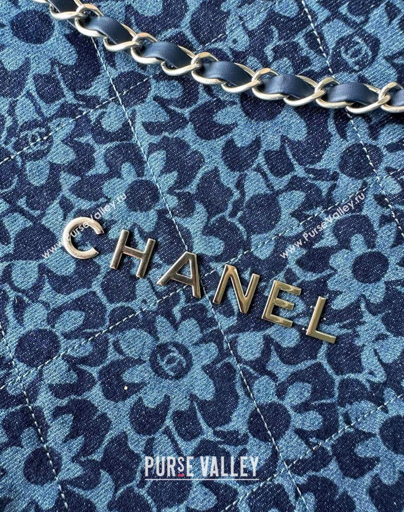 Chanel 22 Bloom Denim Shopping Bag AS3261 Blue 2024 (yezi-240927003)