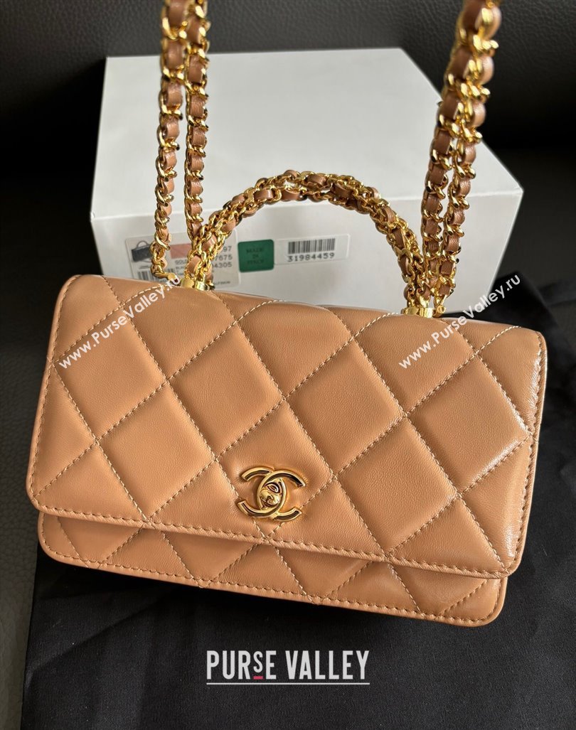 Chanel Lambskin Wallet on Chain WOC with Top Handle AP4166 Dark Beige 2024 (yezi-240927018)