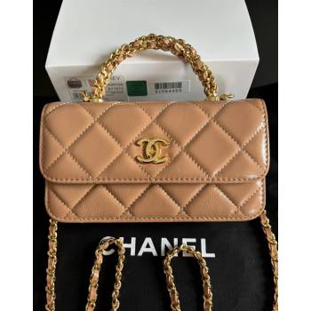 Chanel Lambskin Clutch with Chain and Top Handle Dark Beige 2024 A96099 (yezi-240927019)