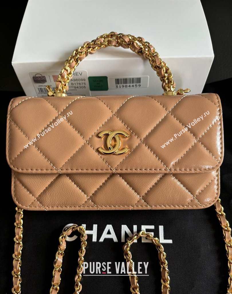 Chanel Lambskin Clutch with Chain and Top Handle Dark Beige 2024 A96099 (yezi-240927019)