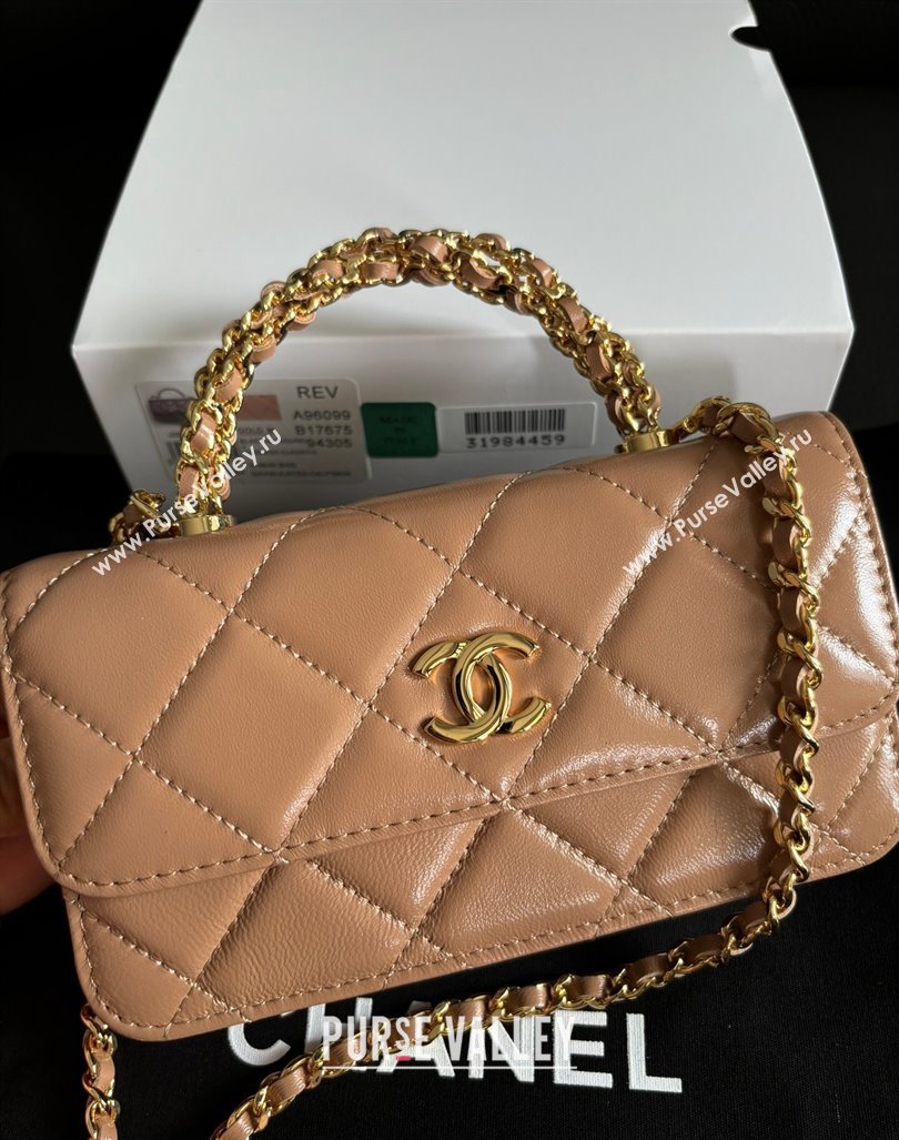 Chanel Lambskin Clutch with Chain and Top Handle Dark Beige 2024 A96099 (yezi-240927019)