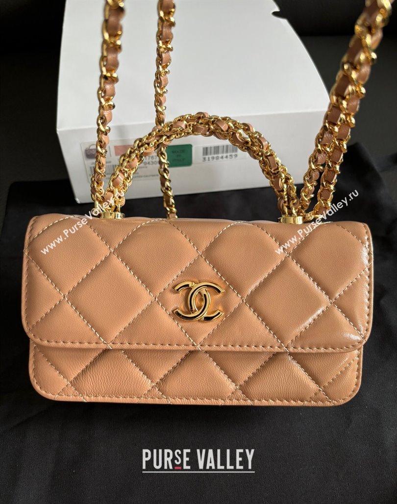 Chanel Lambskin Clutch with Chain and Top Handle Dark Beige 2024 A96099 (yezi-240927019)