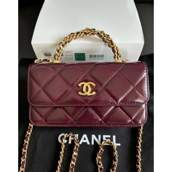 Chanel Lambskin Clutch with Chain and Top Handle Dark Burgundy 2024 A96099 (yezi-240927020)