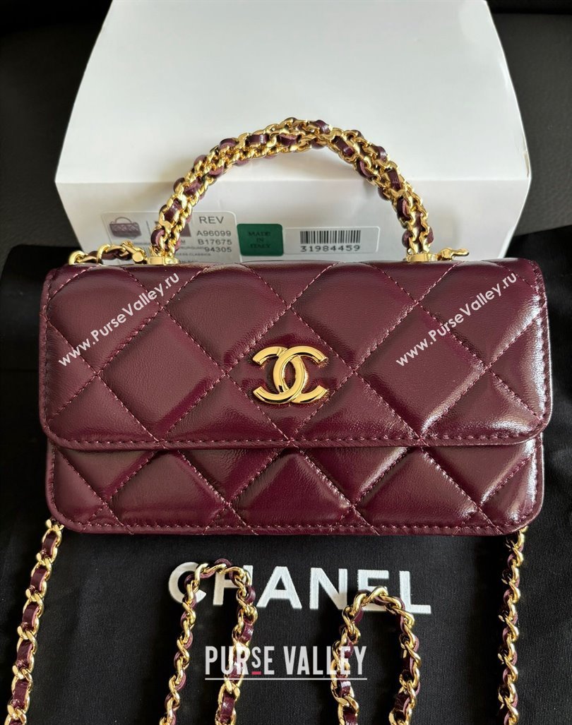 Chanel Lambskin Clutch with Chain and Top Handle Dark Burgundy 2024 A96099 (yezi-240927020)