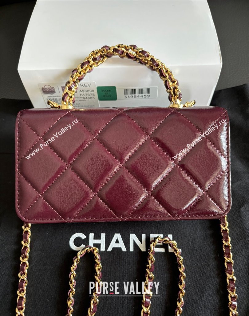 Chanel Lambskin Clutch with Chain and Top Handle Dark Burgundy 2024 A96099 (yezi-240927020)