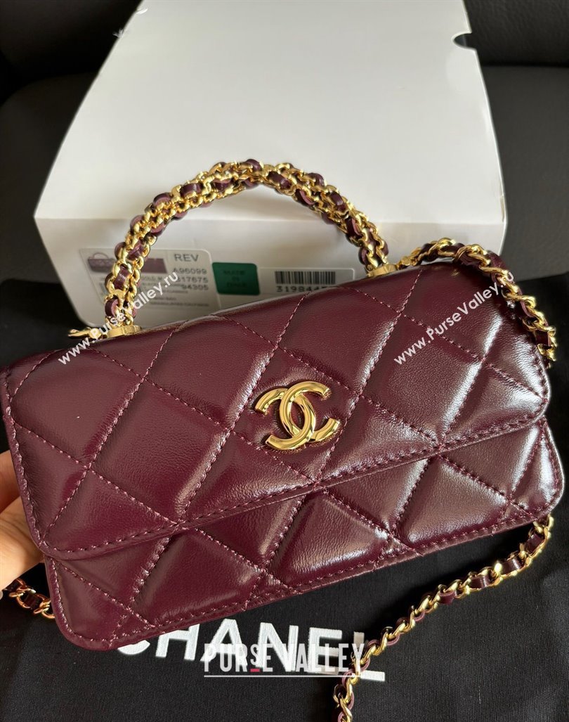 Chanel Lambskin Clutch with Chain and Top Handle Dark Burgundy 2024 A96099 (yezi-240927020)