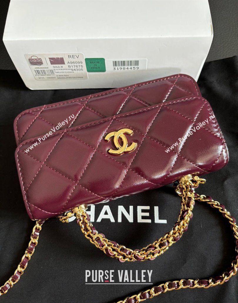 Chanel Lambskin Clutch with Chain and Top Handle Dark Burgundy 2024 A96099 (yezi-240927020)