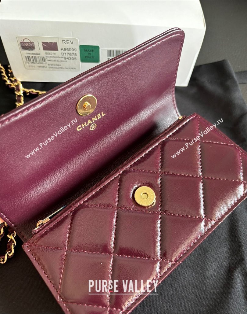 Chanel Lambskin Clutch with Chain and Top Handle Dark Burgundy 2024 A96099 (yezi-240927020)