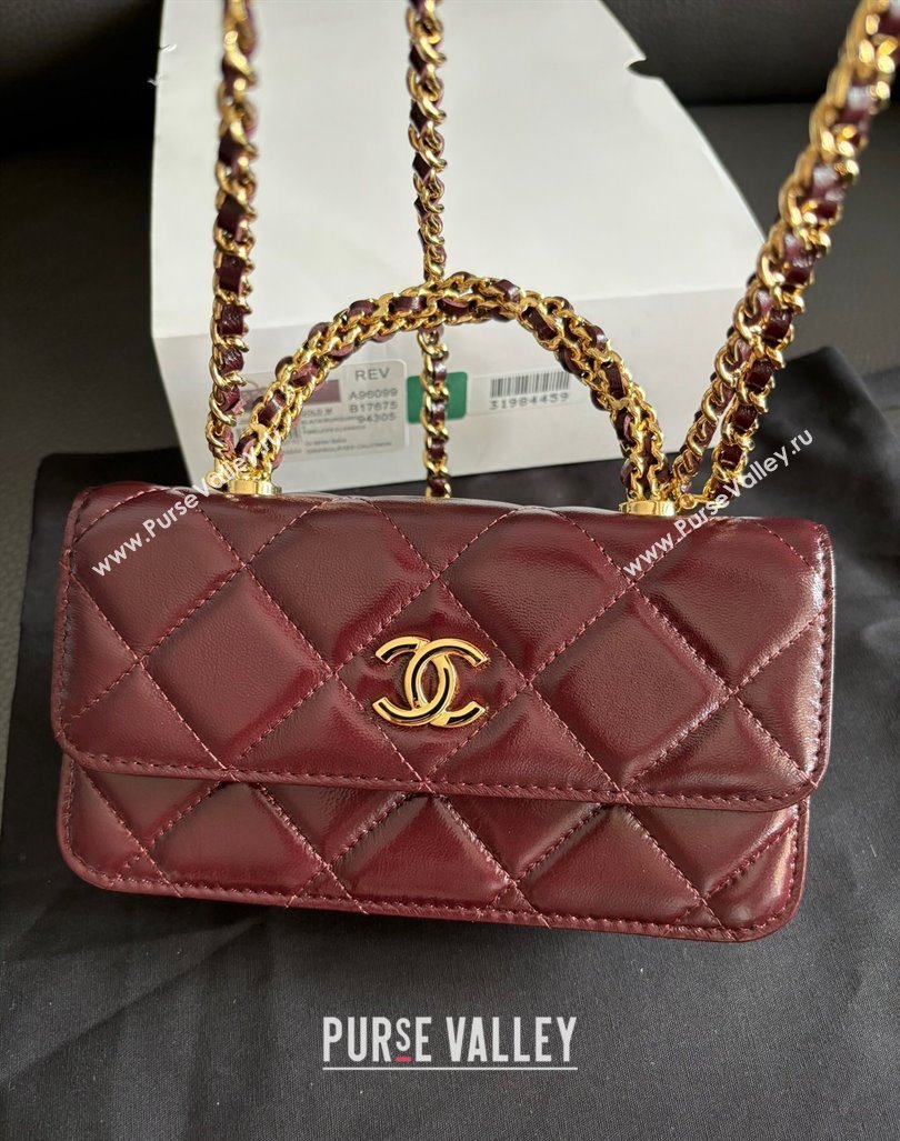 Chanel Lambskin Clutch with Chain and Top Handle Dark Burgundy 2024 A96099 (yezi-240927020)