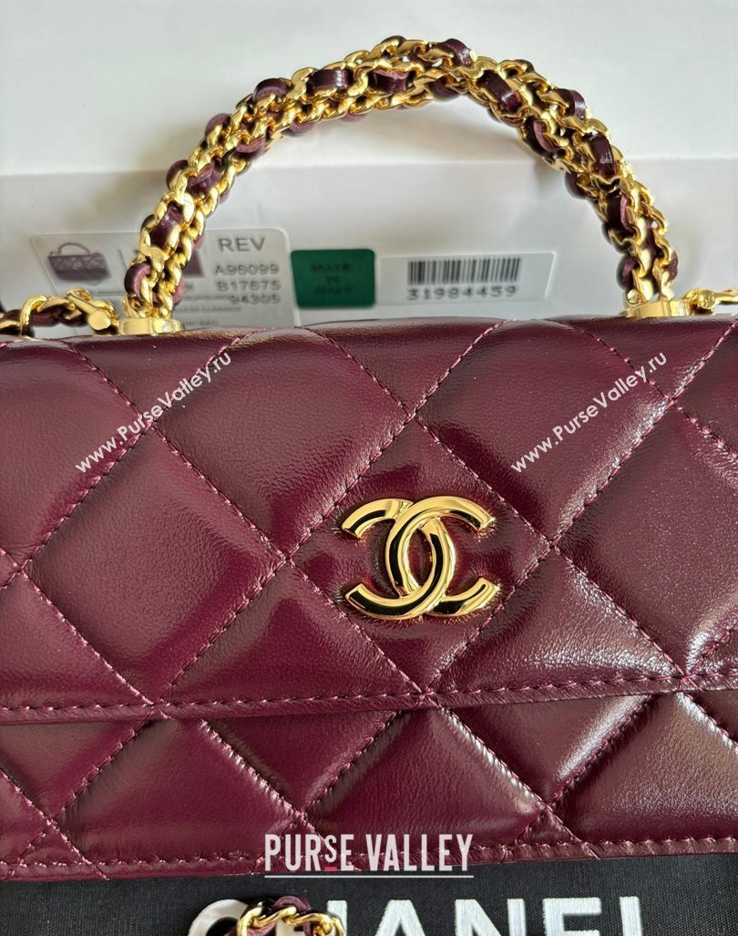 Chanel Lambskin Clutch with Chain and Top Handle Dark Burgundy 2024 A96099 (yezi-240927020)