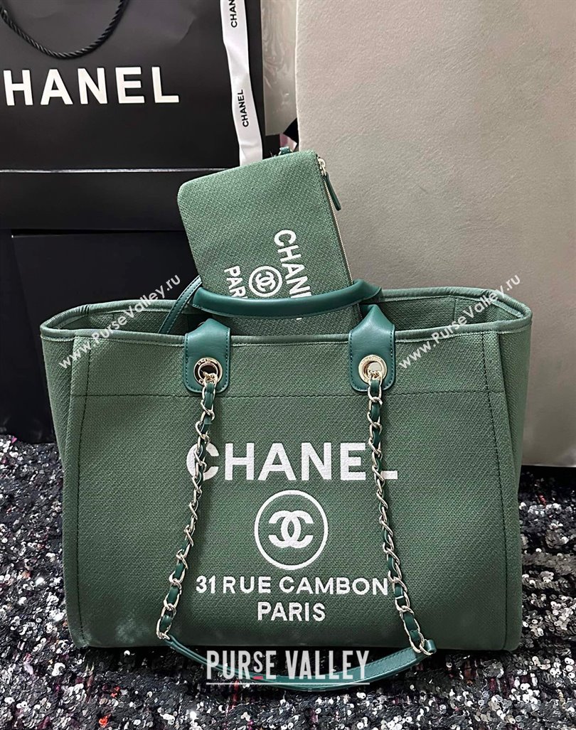 Chanel Deauville Cotton Calfskin Large Shopping Bag Olive Green 2024 (yezi-240927001)