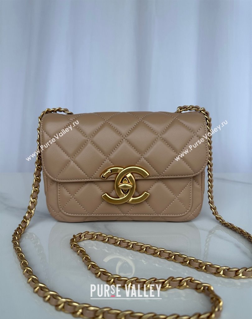 Chanel Shiny Lambskin Mini Flap Bag with Maxi CC Buckle AS5026 Beige Leather 2024 (yezi-240927024)