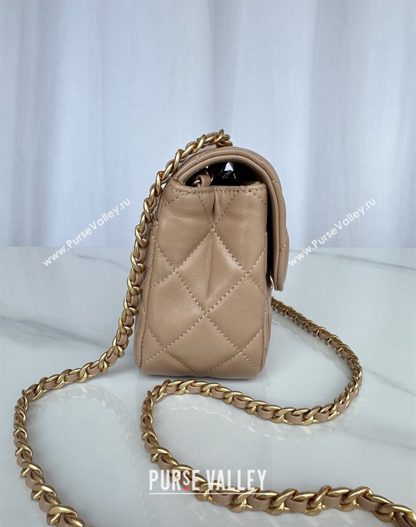 Chanel Shiny Lambskin Mini Flap Bag with Maxi CC Buckle AS5026 Beige Leather 2024 (yezi-240927024)