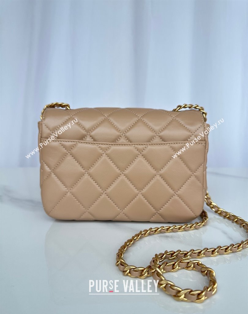 Chanel Shiny Lambskin Mini Flap Bag with Maxi CC Buckle AS5026 Beige Leather 2024 (yezi-240927024)