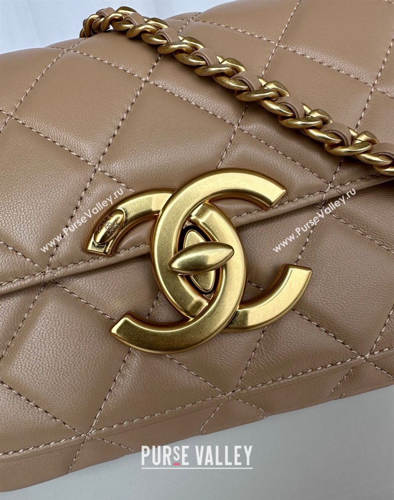 Chanel Shiny Lambskin Mini Flap Bag with Maxi CC Buckle AS5026 Beige Leather 2024 (yezi-240927024)