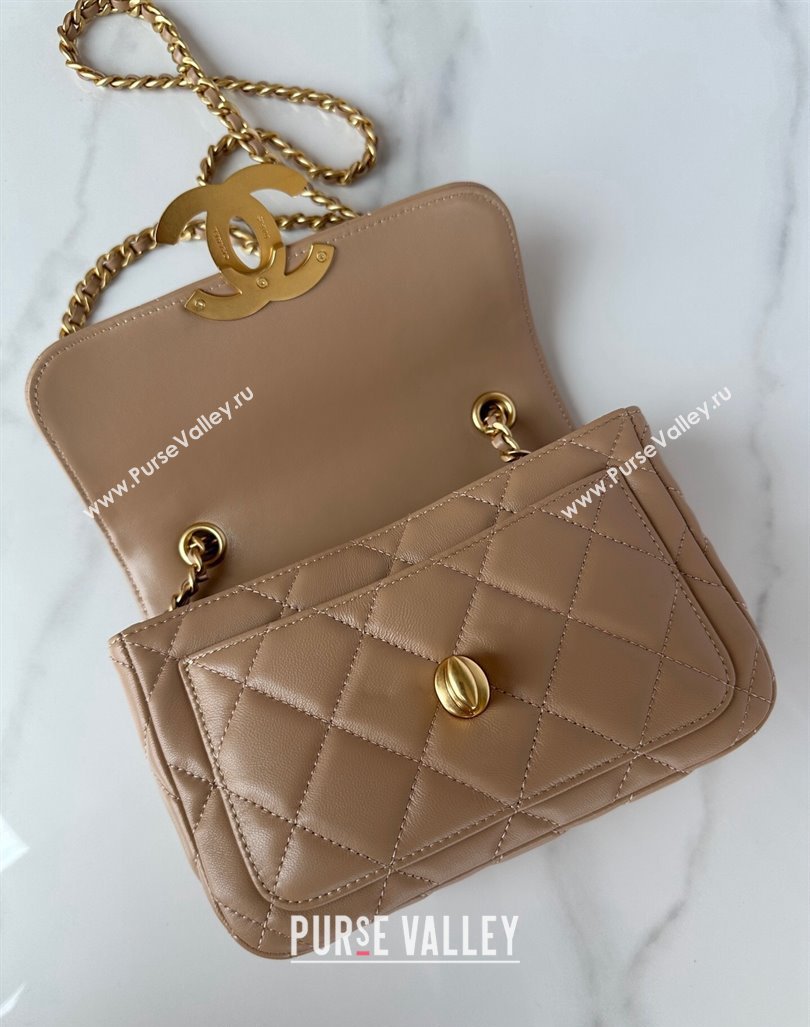 Chanel Shiny Lambskin Mini Flap Bag with Maxi CC Buckle AS5026 Beige Leather 2024 (yezi-240927024)