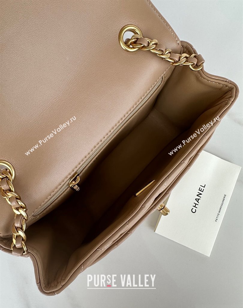 Chanel Shiny Lambskin Mini Flap Bag with Maxi CC Buckle AS5026 Beige Leather 2024 (yezi-240927024)