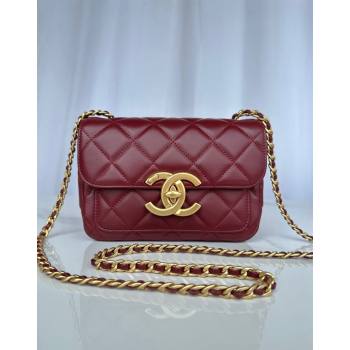 Chanel Shiny Lambskin Mini Flap Bag with Maxi CC Buckle AS5026 Burgundy 2024 (yezi-240927025)