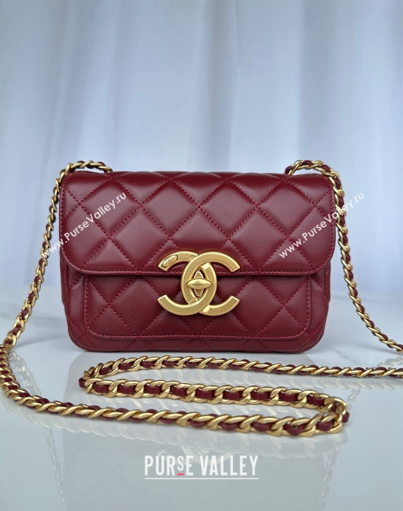 Chanel Shiny Lambskin Mini Flap Bag with Maxi CC Buckle AS5026 Burgundy 2024 (yezi-240927025)