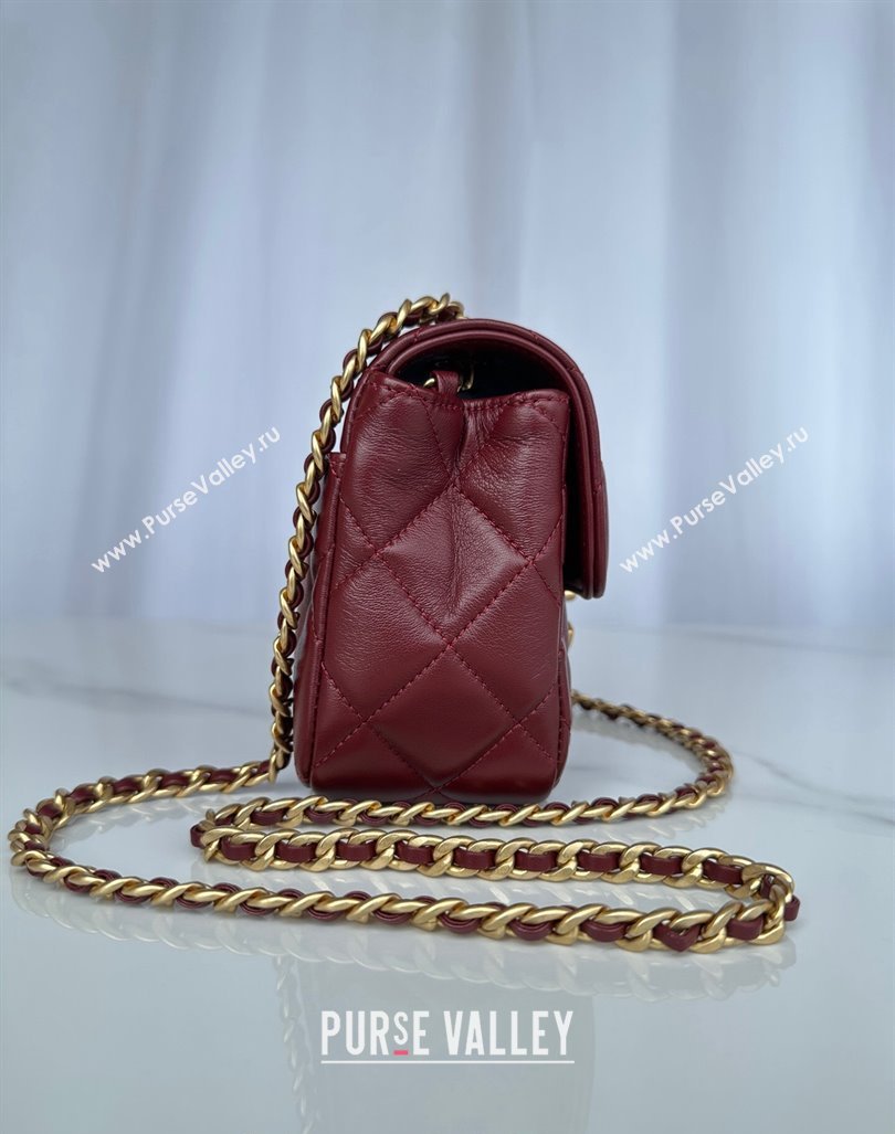 Chanel Shiny Lambskin Mini Flap Bag with Maxi CC Buckle AS5026 Burgundy 2024 (yezi-240927025)