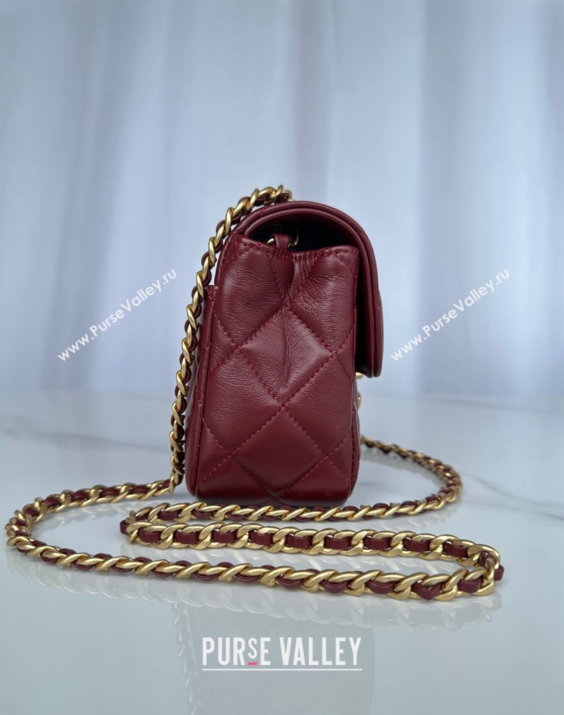 Chanel Shiny Lambskin Mini Flap Bag with Maxi CC Buckle AS5026 Burgundy 2024 (yezi-240927025)