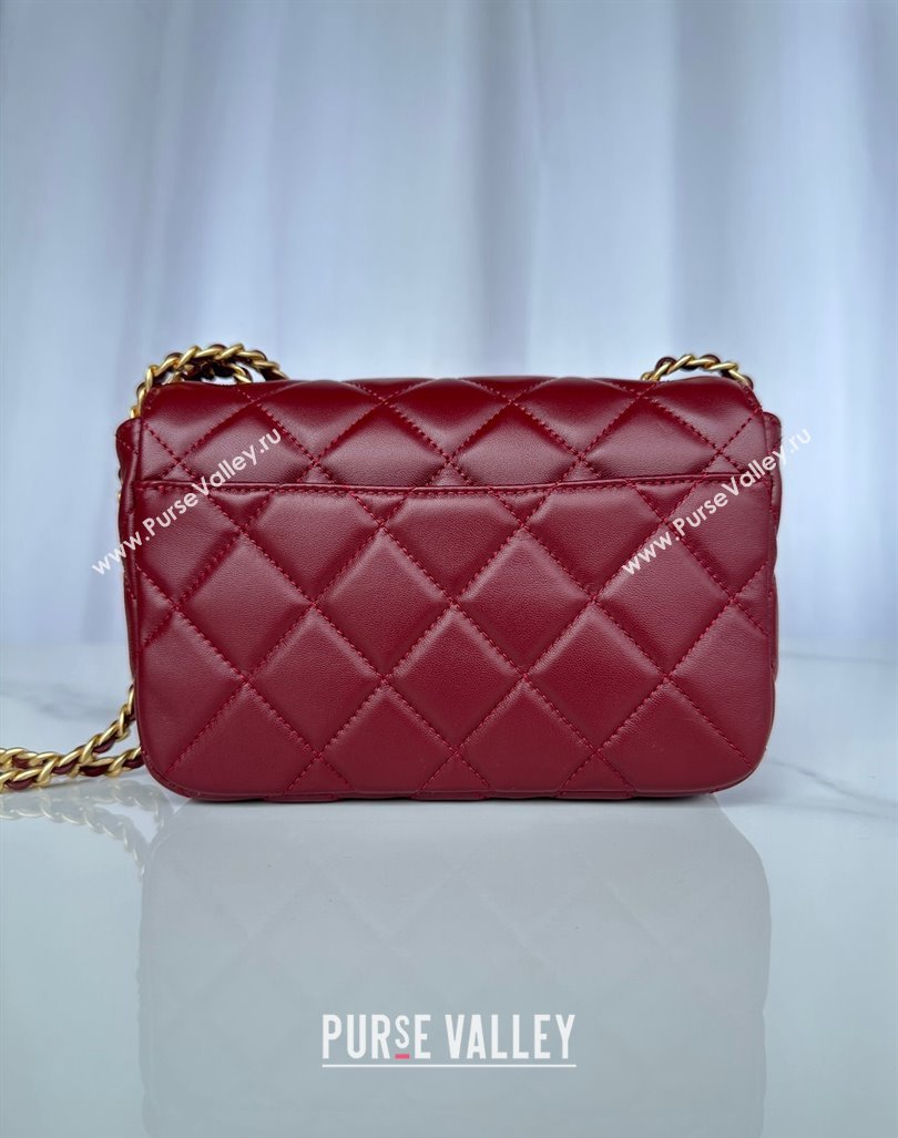 Chanel Shiny Lambskin Mini Flap Bag with Maxi CC Buckle AS5026 Burgundy 2024 (yezi-240927025)