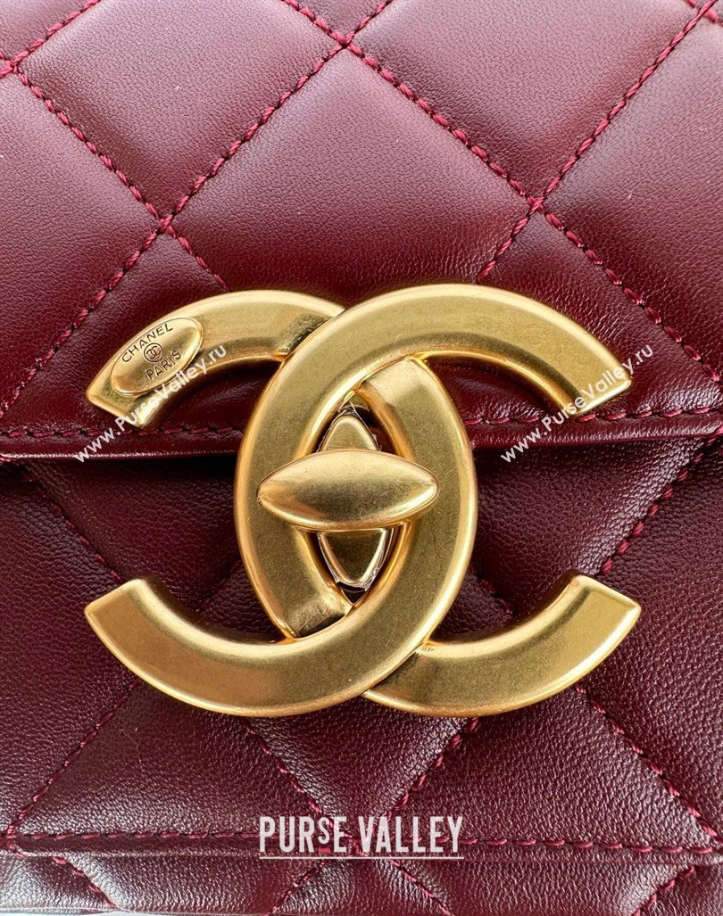 Chanel Shiny Lambskin Mini Flap Bag with Maxi CC Buckle AS5026 Burgundy 2024 (yezi-240927025)