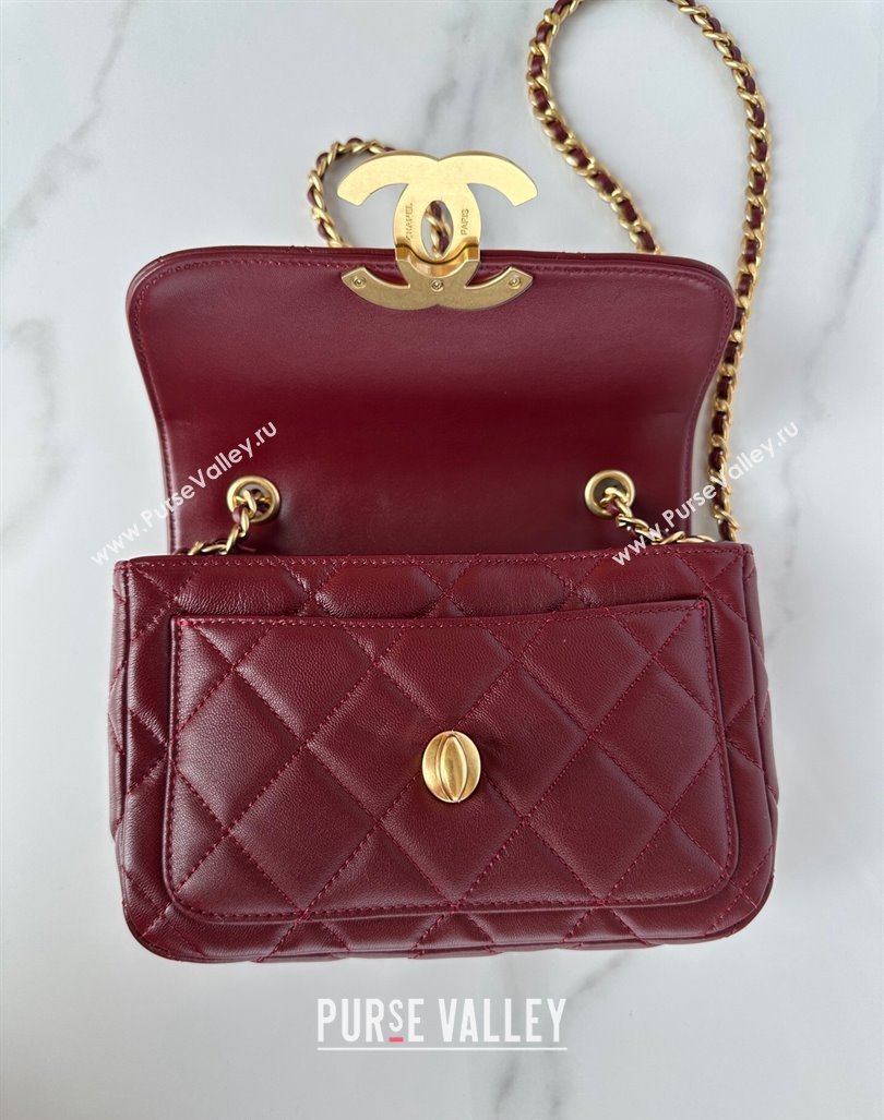 Chanel Shiny Lambskin Mini Flap Bag with Maxi CC Buckle AS5026 Burgundy 2024 (yezi-240927025)