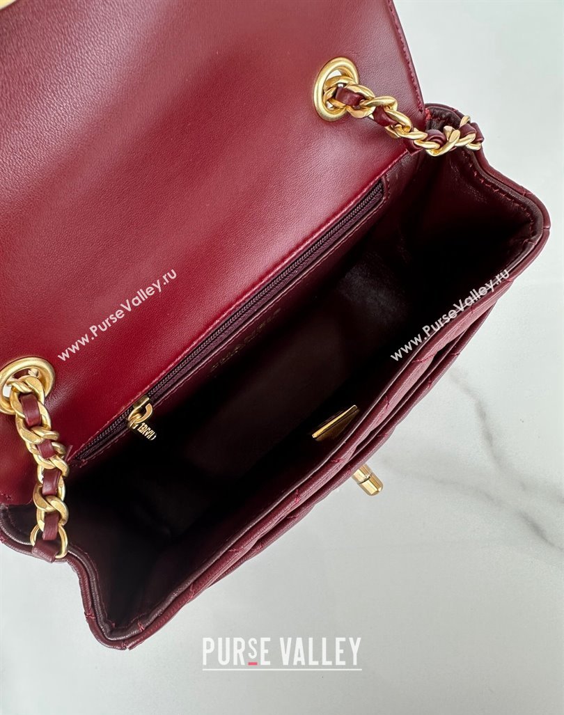 Chanel Shiny Lambskin Mini Flap Bag with Maxi CC Buckle AS5026 Burgundy 2024 (yezi-240927025)