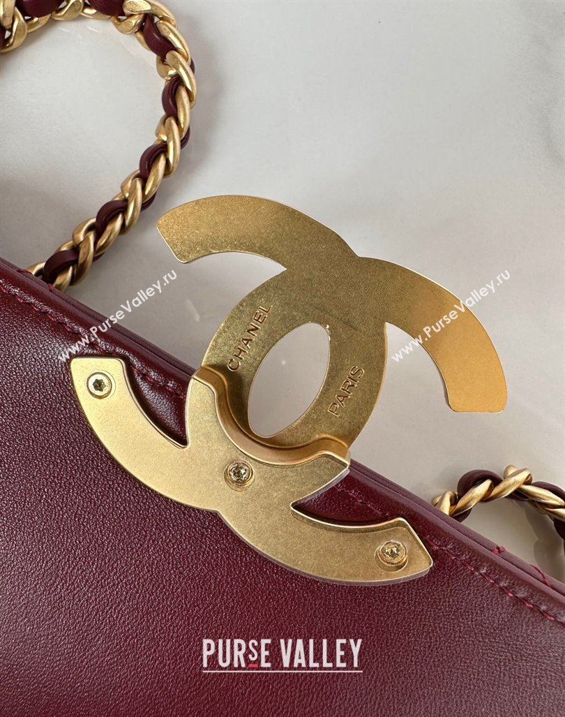 Chanel Shiny Lambskin Mini Flap Bag with Maxi CC Buckle AS5026 Burgundy 2024 (yezi-240927025)