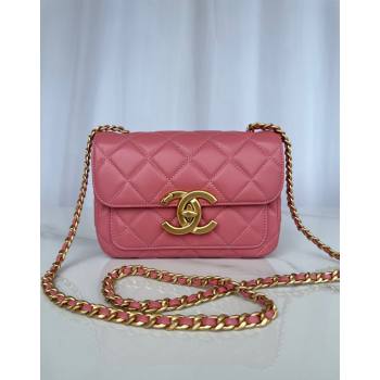 Chanel Shiny Lambskin Mini Flap Bag with Maxi CC Buckle AS5026 Pink 2024 (yezi-240927026)