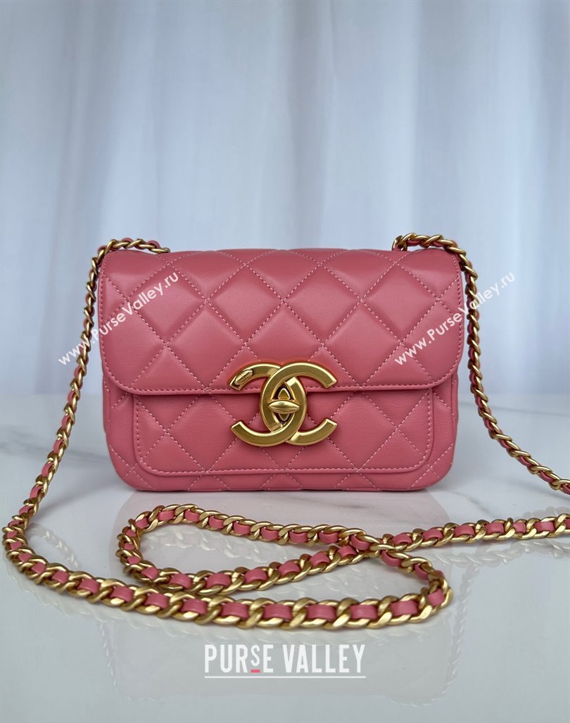 Chanel Shiny Lambskin Mini Flap Bag with Maxi CC Buckle AS5026 Pink 2024 (yezi-240927026)