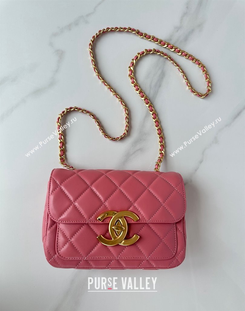 Chanel Shiny Lambskin Mini Flap Bag with Maxi CC Buckle AS5026 Pink 2024 (yezi-240927026)