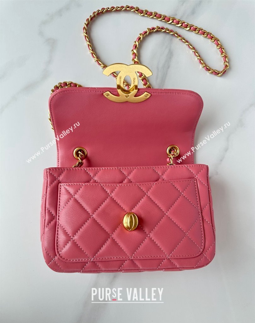 Chanel Shiny Lambskin Mini Flap Bag with Maxi CC Buckle AS5026 Pink 2024 (yezi-240927026)