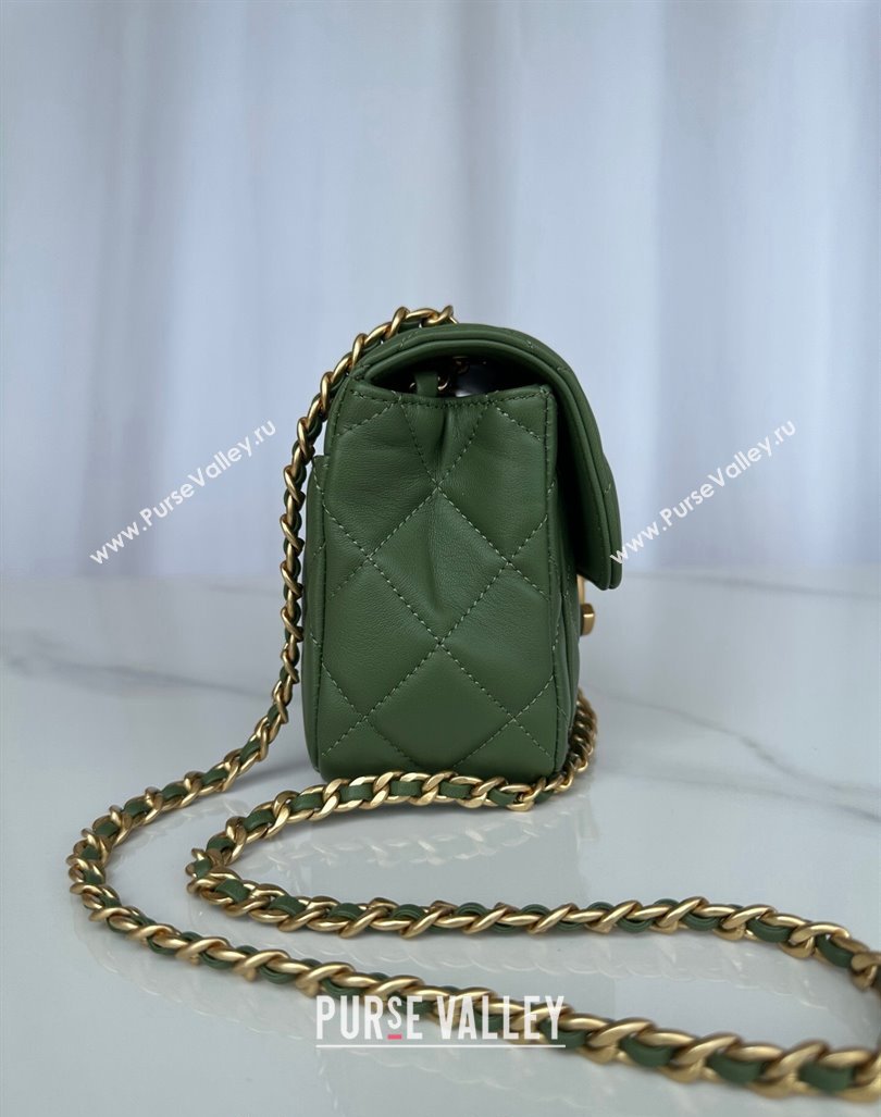 Chanel Shiny Lambskin Mini Flap Bag with Maxi CC Buckle AS5026 Green 2024 (yezi-240927027)