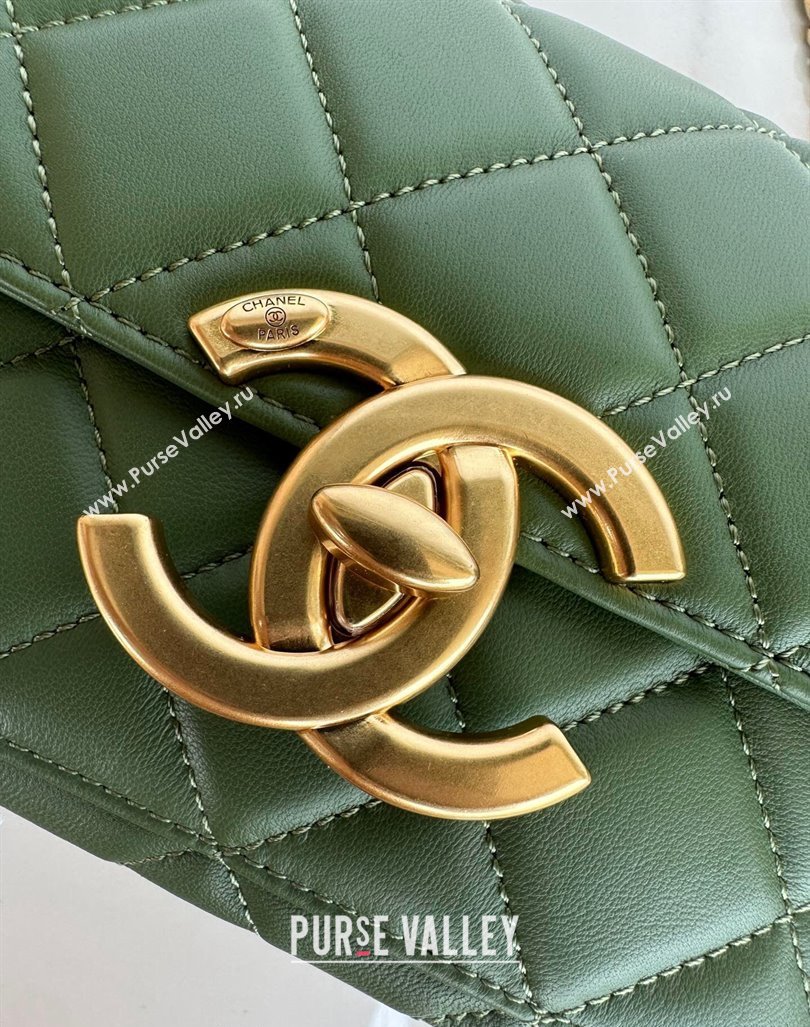 Chanel Shiny Lambskin Mini Flap Bag with Maxi CC Buckle AS5026 Green 2024 (yezi-240927027)