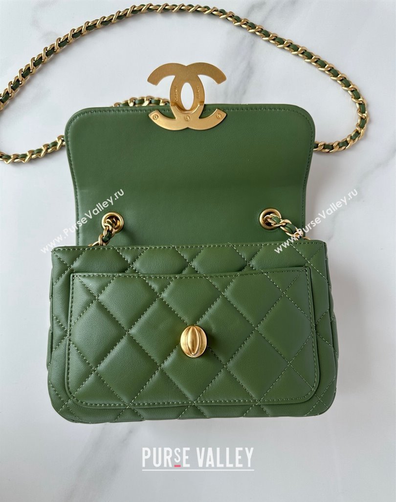 Chanel Shiny Lambskin Mini Flap Bag with Maxi CC Buckle AS5026 Green 2024 (yezi-240927027)