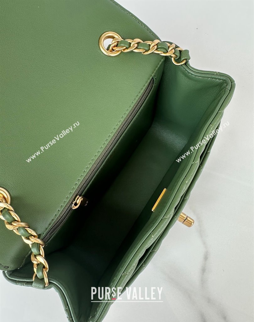 Chanel Shiny Lambskin Mini Flap Bag with Maxi CC Buckle AS5026 Green 2024 (yezi-240927027)