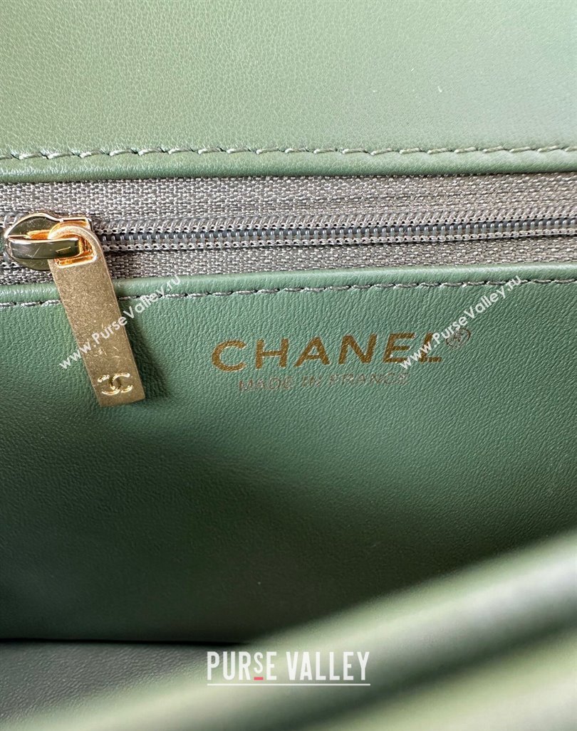 Chanel Shiny Lambskin Mini Flap Bag with Maxi CC Buckle AS5026 Green 2024 (yezi-240927027)