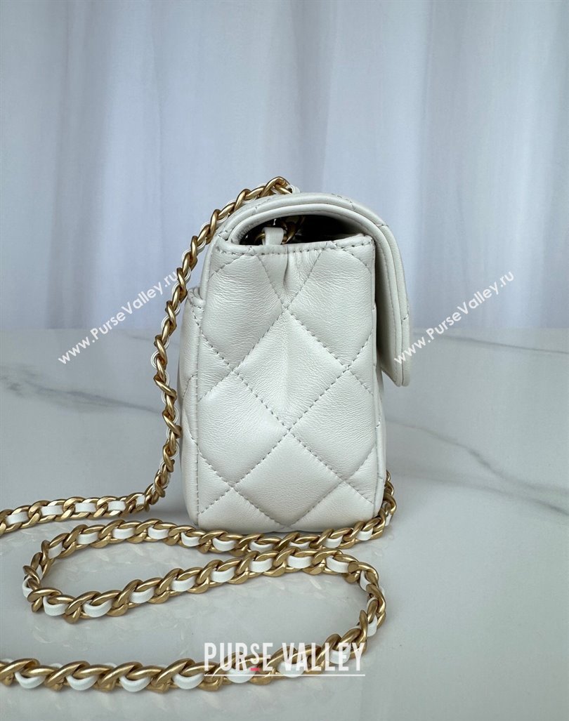 Chanel Shiny Lambskin Mini Flap Bag with Maxi CC Buckle AS5026 White 2024 (yezi-240927028)