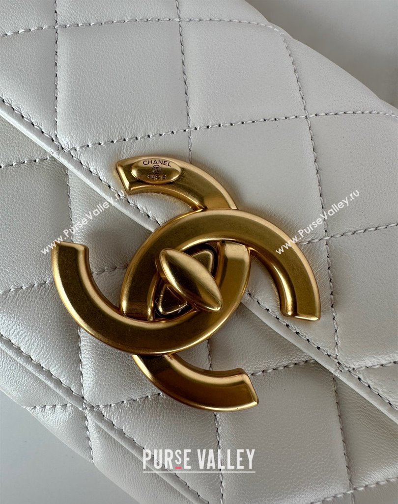 Chanel Shiny Lambskin Mini Flap Bag with Maxi CC Buckle AS5026 White 2024 (yezi-240927028)